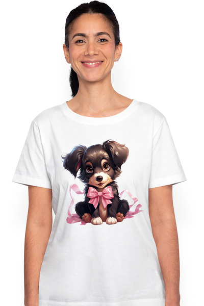 StoryGift Romania Tricou Femei cu o catelusa vesela, ilustratie, funda, roz, ...