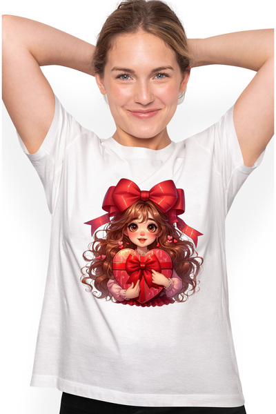 StoryGift Romania Tricou Femei cu o fetita dragalasa, ilustratie, funda, inim...