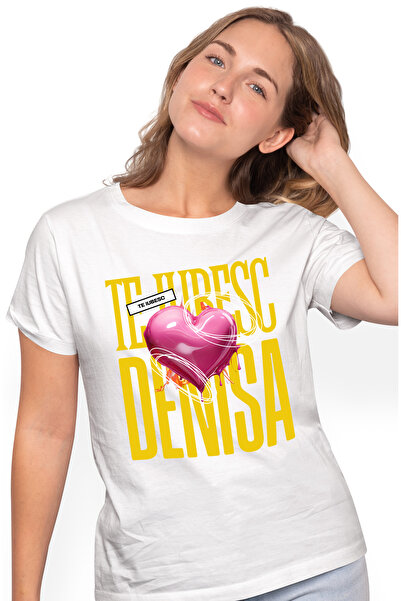 StoryGift Romania Tricou Femei Te Iubesc Denisa, Dragoste, Inima, Iubire, Sfa...
