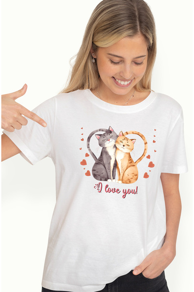 StoryGift Romania Tricou Femei cu 2 pisici apropiate care formeaza o inima cu...