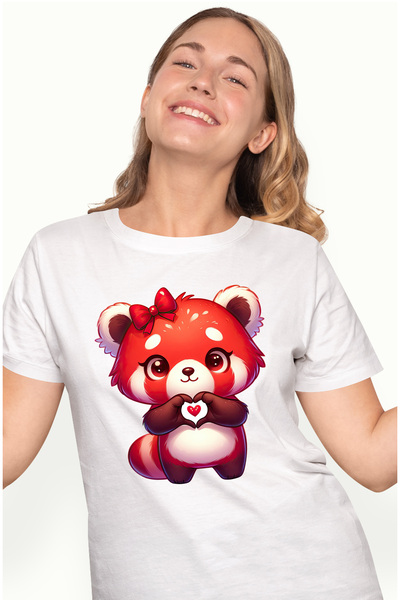 StoryGift Romania Tricou Femei cu un o ursoaica Panda Rosie, semn in forma de...