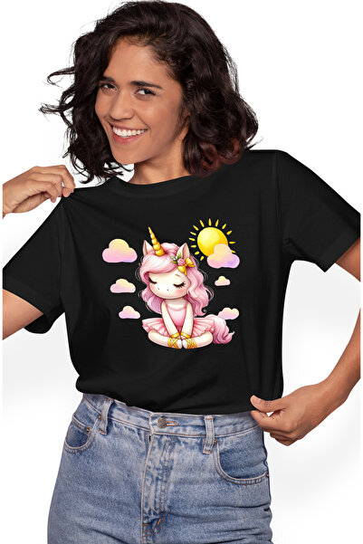 StoryGift Romania Tricou Femei cu un unicorn care sta in pozitie de yoga, ilu...