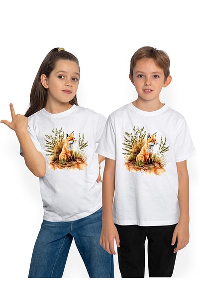 StoryGift Romania Tricou Copii Cu O Vulpe Care Priveste In Gol, Ilustratie, Plante, Ierburi, Natura, Padure,