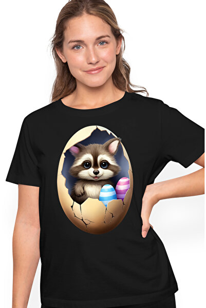 StoryGift Romania Tricou Femei cu un pui de raton care sta intr-un ou spart, ...