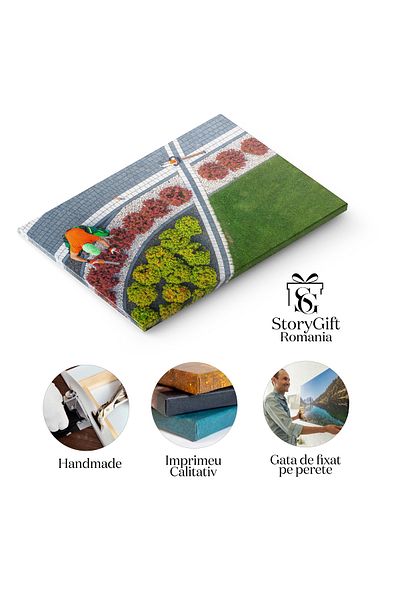 StoryGift Romania Tablou Canvas Priveliste Aeriana A Unui Gradinar Care Tunde Un Driveway Profesionalism Si Dedi