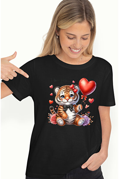 StoryGift Romania Tricou Femei cu pui de tigru cu mesajul "I love you...", iu...