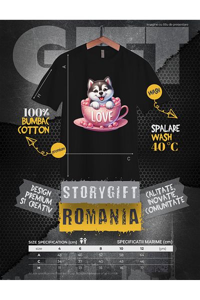 StoryGift Romania Tricou Copii Cu Un Catel Care Are Niste Coarne De Ren, Ilustratie, Fular, Frig, Iarna, Ger