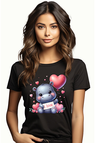 StoryGift Romania Tricou Femei cu un pui de hipopotam, ilustratie, mesajul "I...
