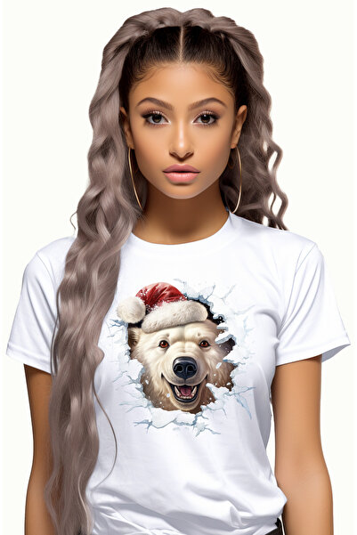 StoryGift Romania Tricou Femei cu un urs polar care poarta o caciula de Craci...