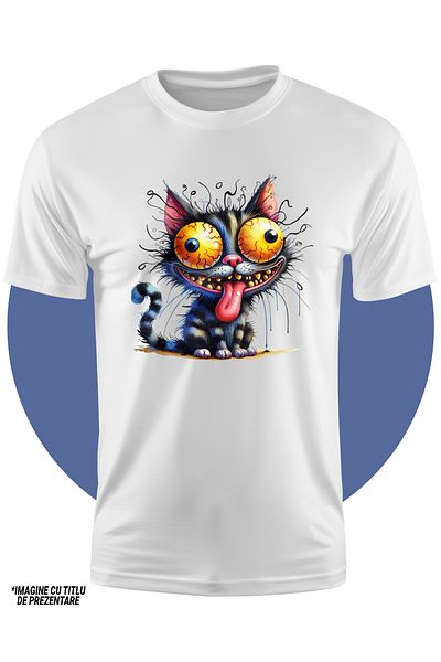 StoryGift Romania Tricou Copii Cu O Pisica Ciudata, Ilustratie, Arata De Parca Ar Fi Fost Electrocutata, Och