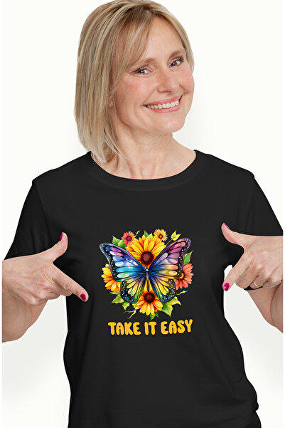 StoryGift Romania Tricou Femei cu mesajul "Take it easy", stilul hippie, cult...