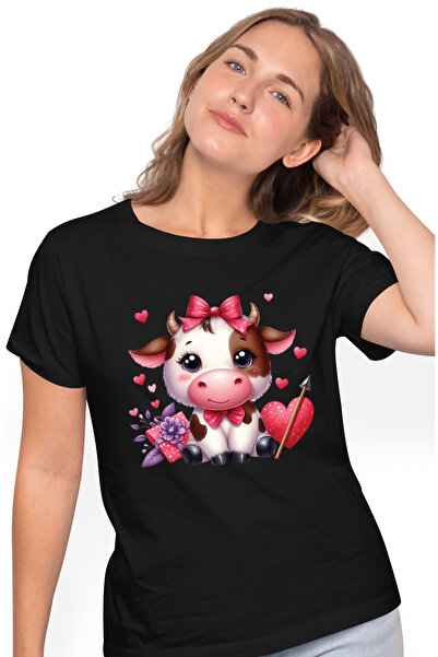 StoryGift Romania Tricou Femei cu o vacuta imbujorata, ilustratie, Valentine'...