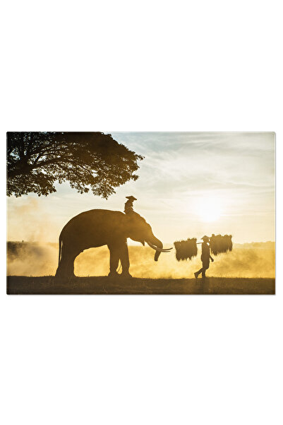 StoryGift Romania Tablou Canvas Elefanti In Zori In Asia Agro-cultura, Animal...