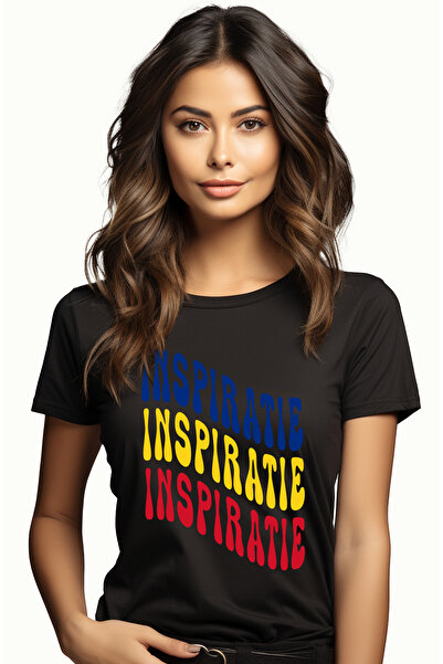 StoryGift Romania Tricou Femei Cuvantul Inspiratie, in Culorile Steagului Rom...