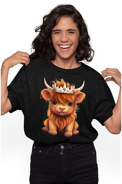 StoryGift Romania Tricou Femei cu un pui de zimbru care poarta o coroana regala, ilustratie, nobil BLK_L