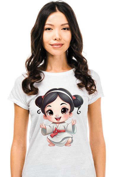 StoryGift Romania Women's T-shirt with a cheerful little girl, illustration, cute, playful, training by WHT_L
