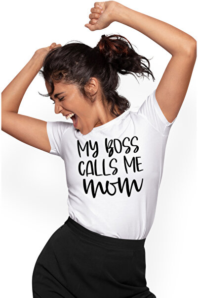 StoryGift Romania Tricou Femei pentru o mama al carei patron este chiar fiul ei cu imprimeu pe Fa WHT_L