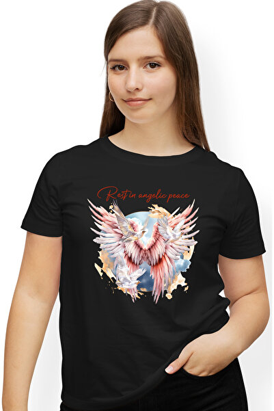 StoryGift Romania Tricou Femei cu pasari si aripi de inger cu mesajul "Rest i...