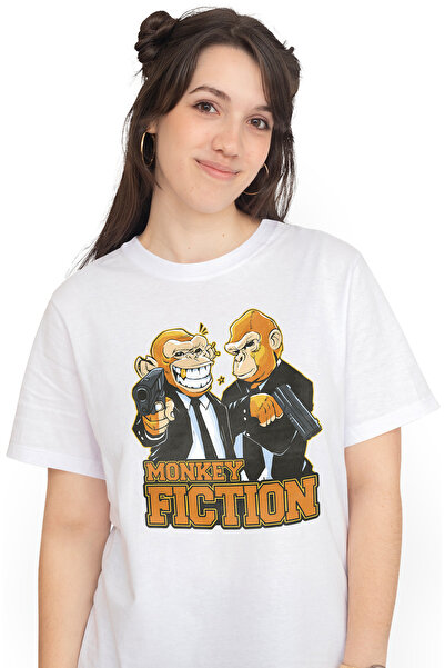 StoryGift Romania Tricou Femei Maimutele Gangstar, Monkey Fiction, Costume, Pistoale, Dinte Auriu WHT_L