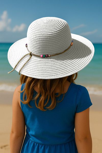 LAGRANZE Girl's 4-12 Years Old Bead Detailed Summer Straw Children's Hat