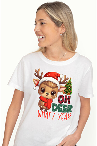 StoryGift Romania Tricou Femei cu un ren micut cu mesajul "Oh, deer, what a y...