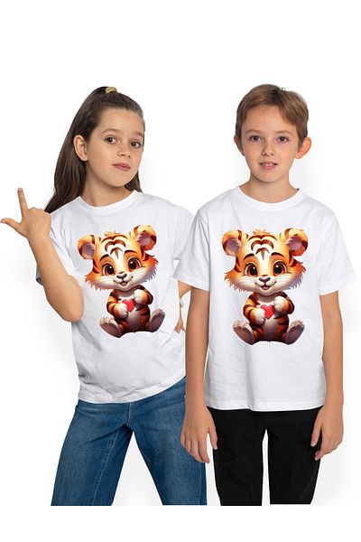 StoryGift Romania Kids T-shirt with a happy tiger cub, illustration, heart, appreciation, gratitude, anima