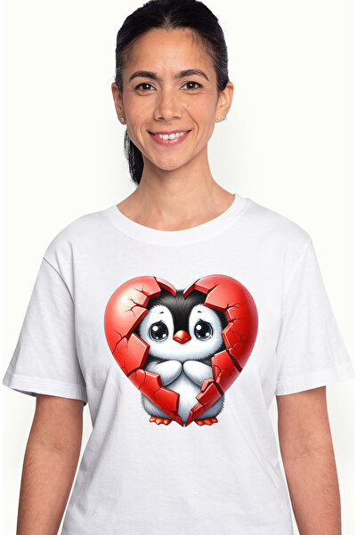StoryGift Romania Tricou Femei cu un pinguin trist, ilustratie, inima rupta, ...