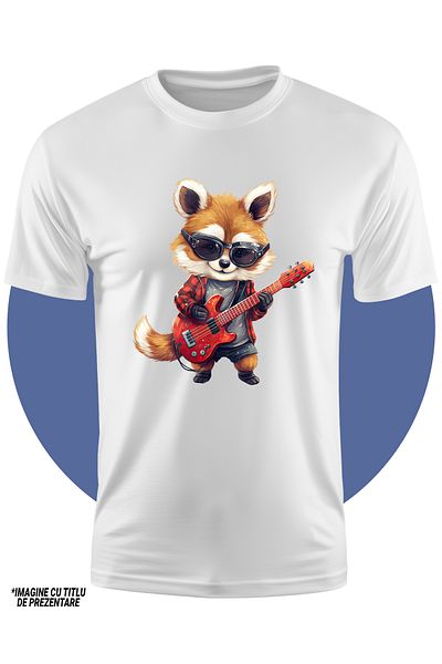 StoryGift Romania Tricou Copii Cu Un Urs Panda Rosu Care Canta La Chitara, Ilustratie, Ochelari, Talent, Pas