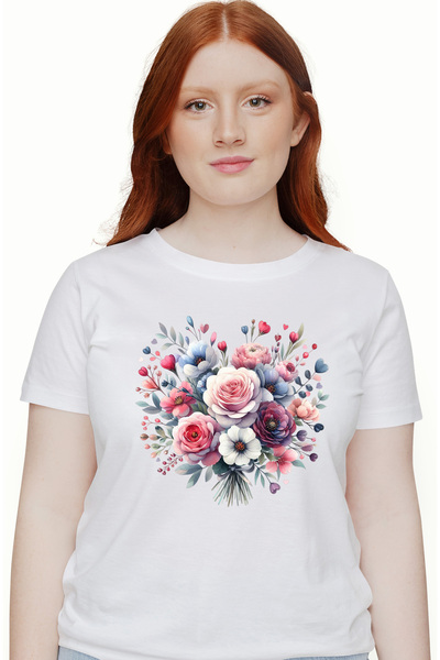 StoryGift Romania Tricou Femei cu un buchet cu flori de diverse culori, ilust...