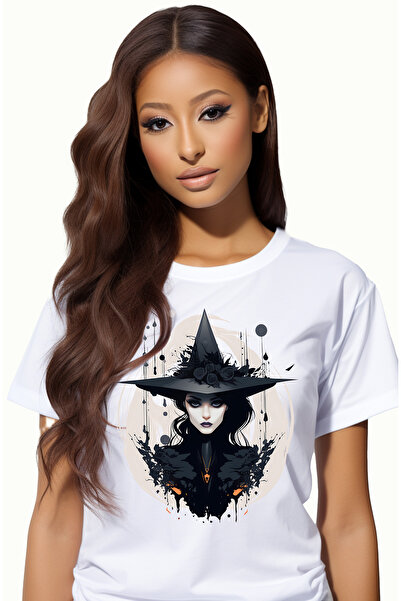 StoryGift Romania Tricou Femei cu o vrajitoare, ilustratie, palarie neagra, H...