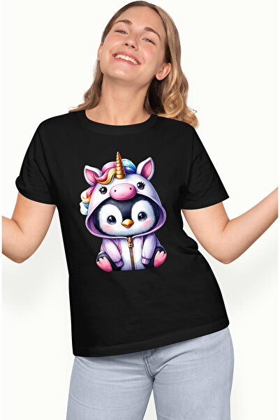 StoryGift Romania Tricou Femei cu un pinguin in costum de unicorn, ilustratie...