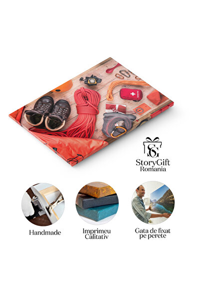 StoryGift Romania Tablou Canvas - Aventura Si Pregatire: Echipament De Catarare, Portocaliu: Siguranta, Anticipar