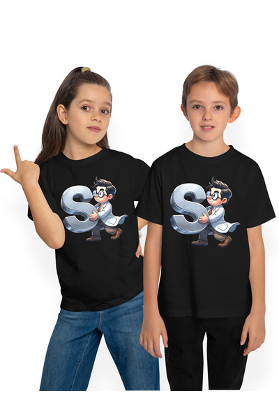 StoryGift Romania Tricou Copii Cu Un Om De Stiinta Care Tine Litera "s", Ilus...