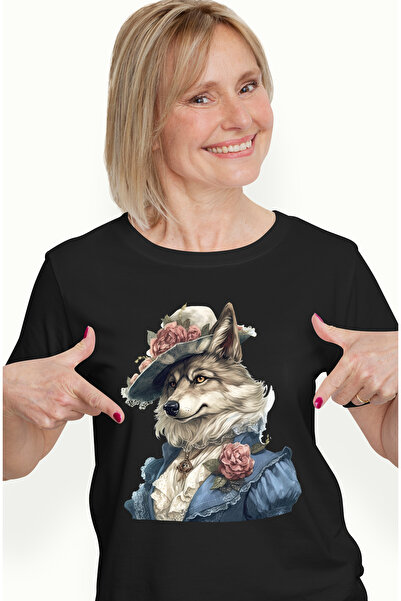 StoryGift Romania Tricou Femei cu un lup in haine de epoca, ilustratie, palar...