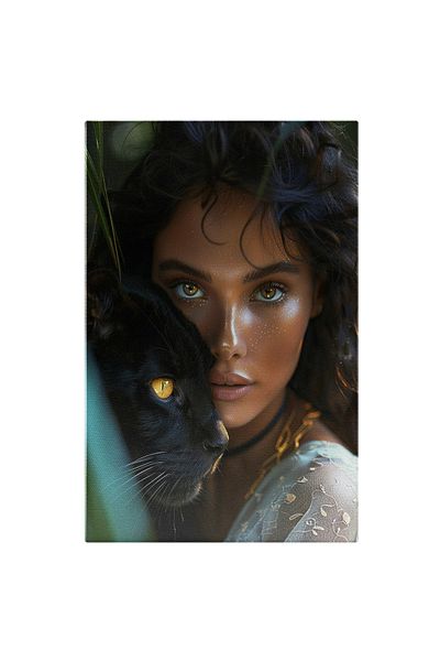 StoryGift Romania Canvas Painting The Sparkling Woman With Wonderful Eyes And A Small Nose With Brown Hair Next To A Cat With