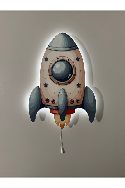 UViolets Dekoratif Ahşap Baskılı Roket Çocuk Odası Gece Lambası 25*36