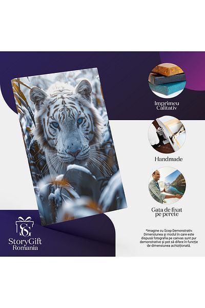 StoryGift Romania Canvas Print: Deep Blue Eyes of the Polar Tiger - Hunting in the Snow Painting