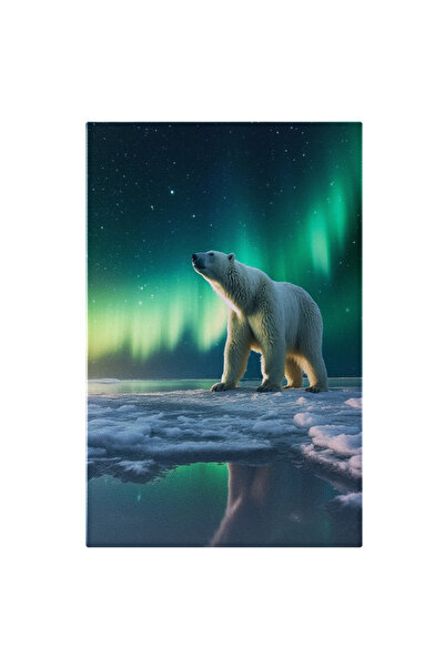 StoryGift Romania Tablou Canvas: Urs Polad La Polul Nord - Aurore Boreale Fenomen Spectaculos Pictura Digitala