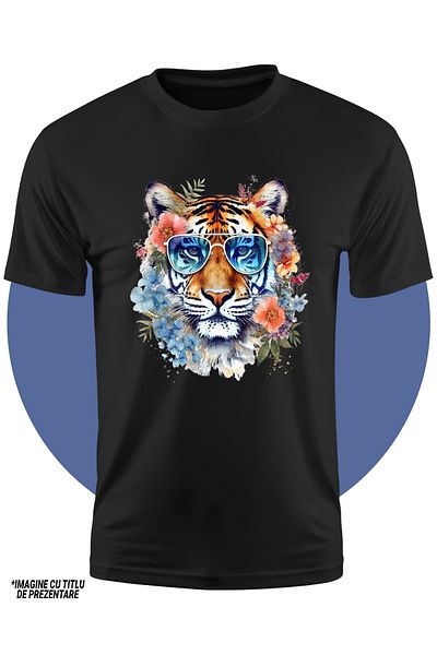 StoryGift Romania Children's T-shirt with a tiger with glasses, flowers around, plants, nature, freedom, abstract, s