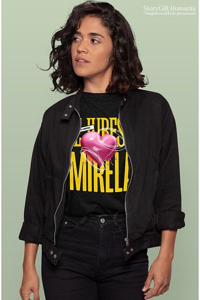 StoryGift Romania Tricou Femei Te Iubesc Mirela, Dragoste, Inima, Iubire, Sfantul Valentin, Dragob BLK_L