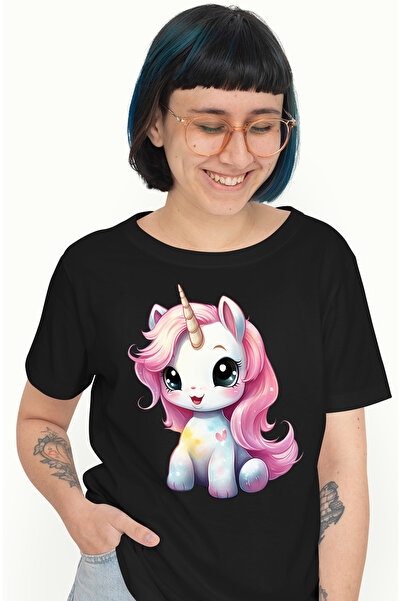 StoryGift Romania Tricou Femei cu un unicorn vesel, ilustratie, coama lunga, ...