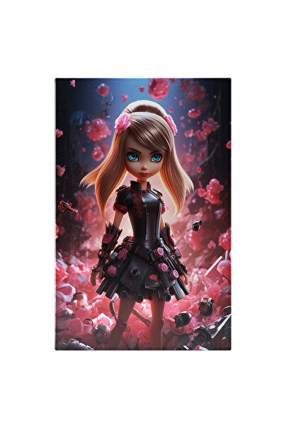 StoryGift Romania Tablou Canvas: Papusica In Rochie Neagra Cu Trandafiri Si Ochii Albastri Ca Marea Si Manusi P