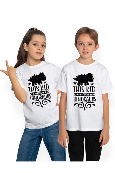 StoryGift Romania Tricou Copii Cu Stelute Si Un Dinozaur Cu Mesajul "this Kid Loves Dinosaurs" - Acest Copil