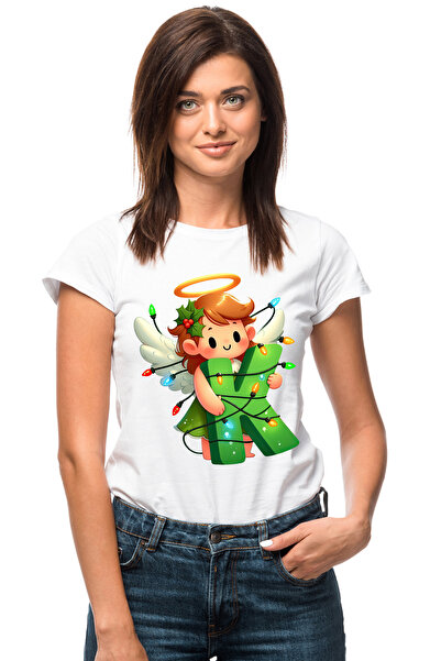 StoryGift Romania Tricou Femei cu o fetita cu aripi de ingeras care tine litera "K", ilustratie, l WHT_L