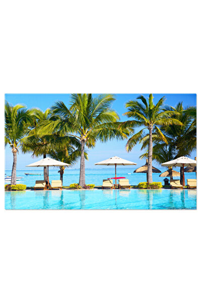 StoryGift Romania Tablou Canvas Resort Tropical, Plaja, Pat, Albastru, Calm, ...