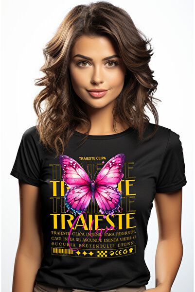 StoryGift Romania Tricou Femei Traieste Clipa - Fluture Colorat, cu imprimeu ...