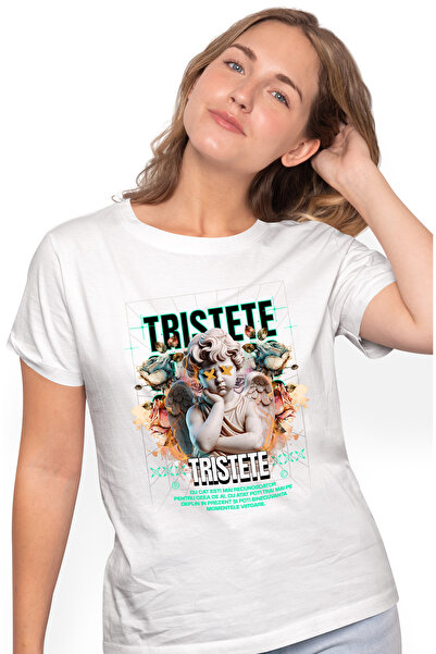 StoryGift Romania Tricou Femei Ingerul Trist - Tristete, cu imprimeu pe Fata,...