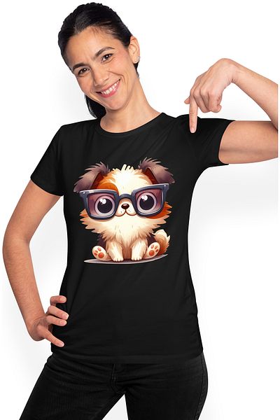 StoryGift Romania Women t-shirt with a tiger cub with bunny ears, illustration, dyed egg, juc BLK_L