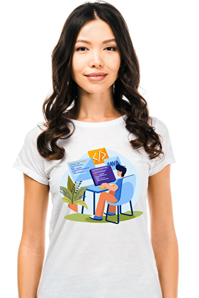 StoryGift Romania Tricou Femei Cu Birou, Programare, Cod, Java, Monitor, Tastatura, Multicolor cu WHT_L