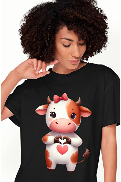 StoryGift Romania Tricou Femei cu o vacuta care formeaza o inima cu copitele,...